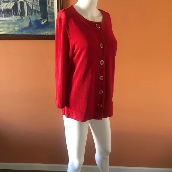COLDWATER CREEK red button-up textured cardigan - Picture 6 of 9